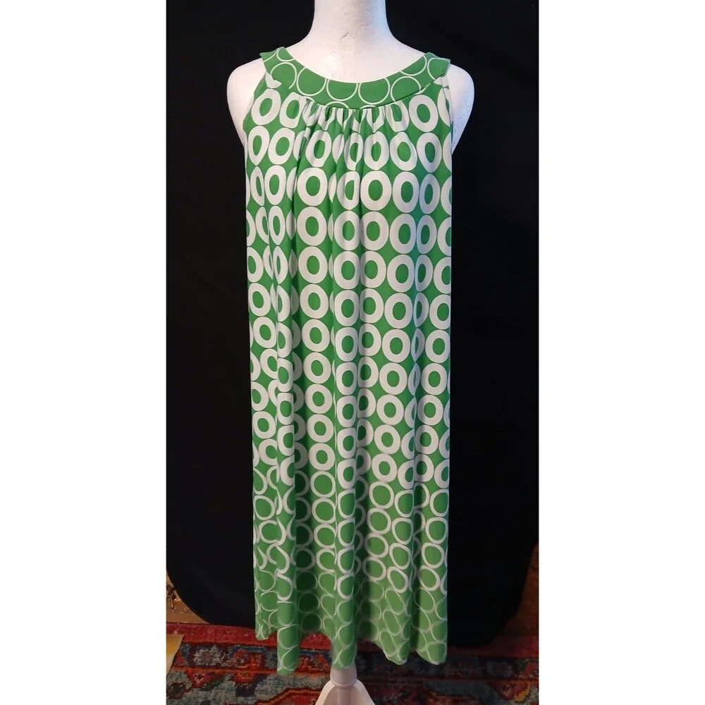 AA Studio AA Green/White Geometric Circle Print Sleeveless Dress 10 - Picture 1 of 6